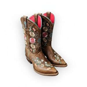 Macie Bean Women’s Western Cowboy Boots Brown Floral Embroidered Leather Size 5